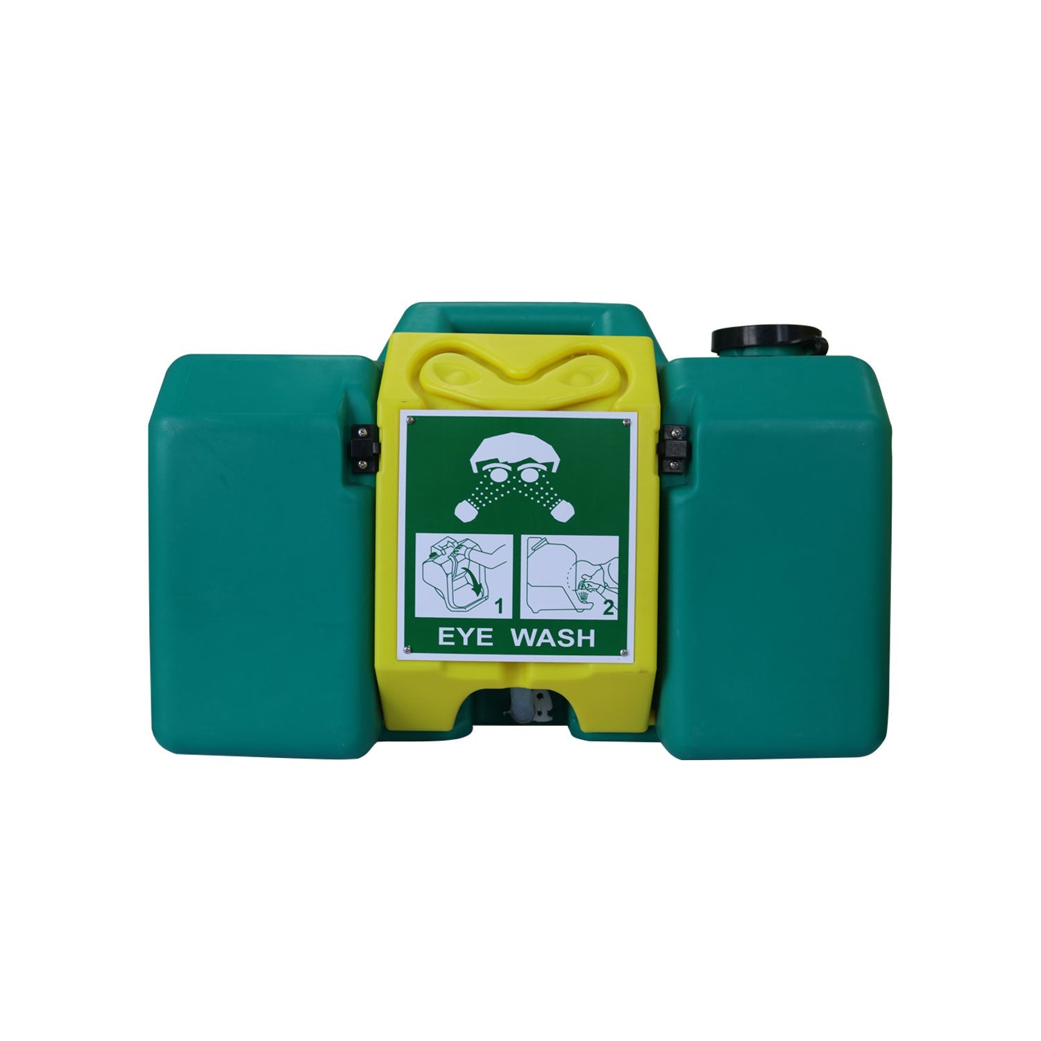 Station de premiers secours chimiques avec rince-œil et douche d'urgence, déclenchement rapide pour décontamination immédiate des yeux et du corps en cas de projection de produits chimiques en environnement industriel.